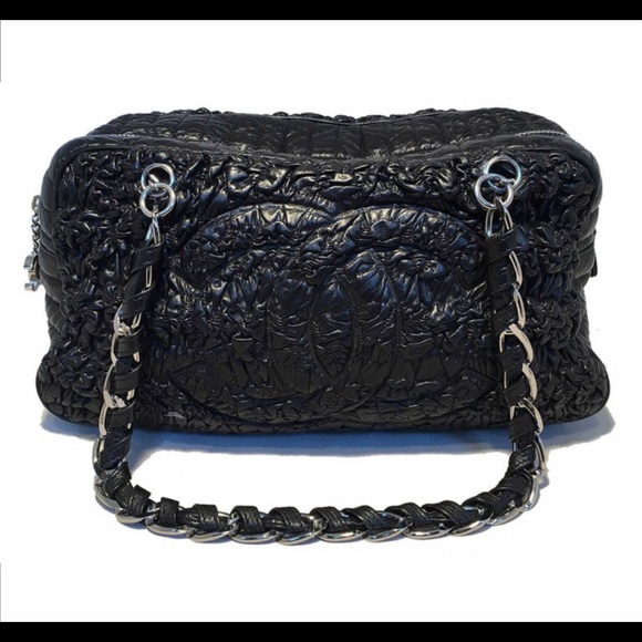 CHANEL Black Ruched Astrakhan Bowler Bag. - Picture 1 of 8